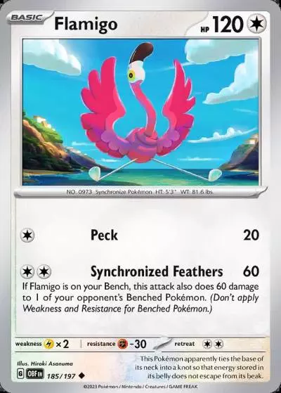 Flamigo 185/197 Obsidian Flames Pokemon card