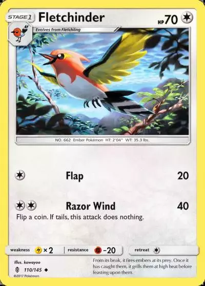 Fletchinder 110/145 Guardians Rising Pokemon card