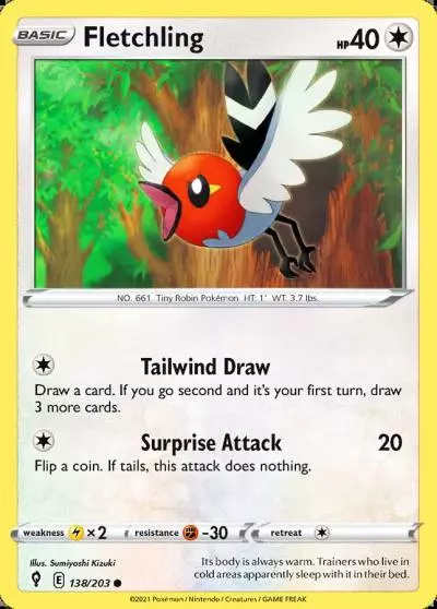 Fletchling 138/203 Evolving Skies Pokemon card