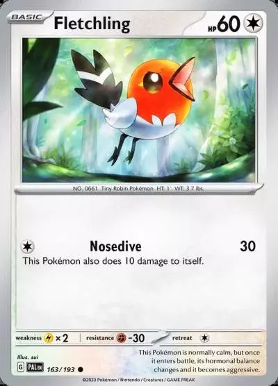 Fletchling 163/193 Paldea Evolved Pokemon card