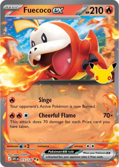 Fuecoco ex 15/128 30th Celebration Pokemon card