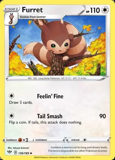 Furret 136/189 Darkness Ablaze Pokemon card