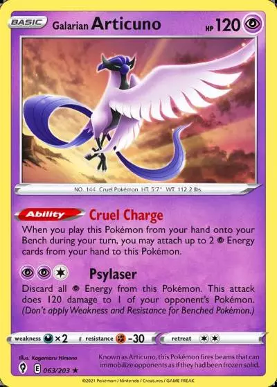 Galarian Articuno 63/203 Evolving Skies Pokemon card
