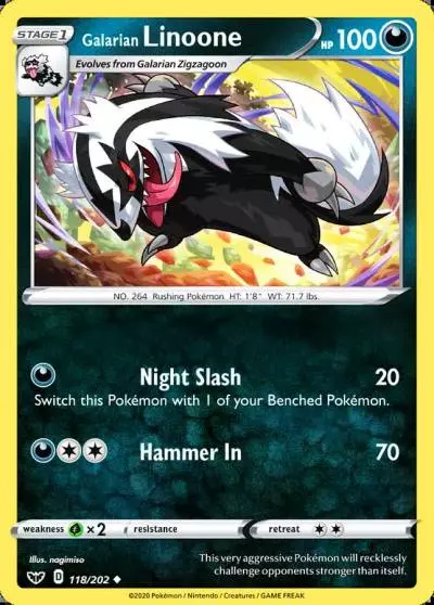 Galarian Linoone 118/202 Sword & Shield Pokemon card