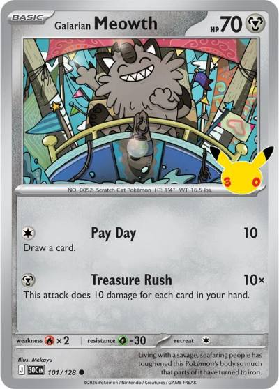 Galarian Meowth 101/128 30th Celebration Pokemon card