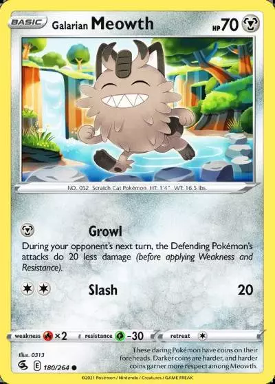 Galarian Meowth 180/264 Fusion Strike Pokemon card