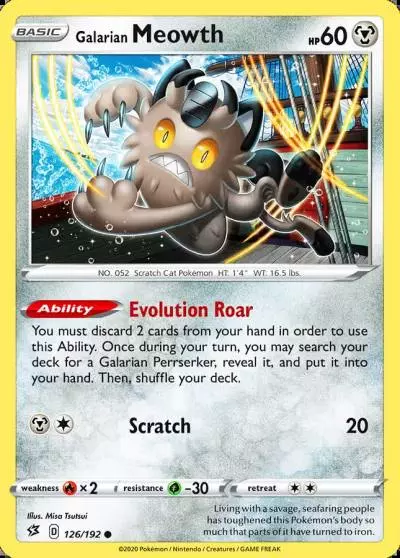 Galarian Meowth 126/192 Rebel Clash Pokemon card