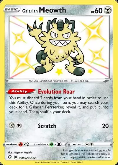Galarian Meowth SV086/122 Shining Fates Shiny Vault Pokemon card