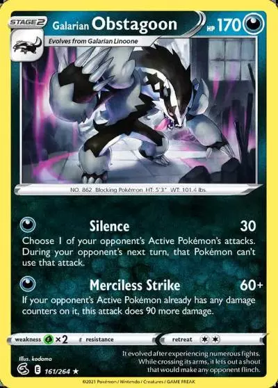Galarian Obstagoon 161/264 Fusion Strike Pokemon card