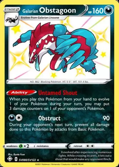 Galarian Obstagoon SV080/122 Shining Fates Shiny Vault Pokemon card