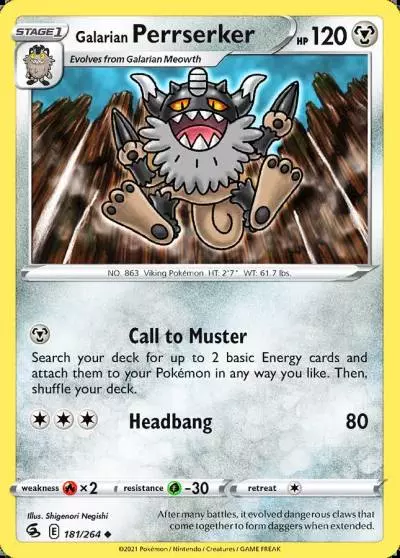 Galarian Perrserker 181/264 Fusion Strike Pokemon card