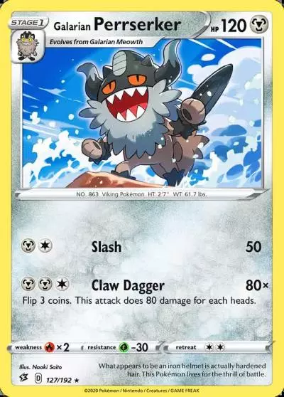 Galarian Perrserker 127/192 Rebel Clash Pokemon card