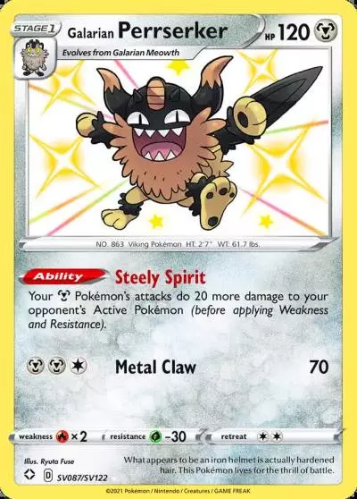 Galarian Perrserker SV087/122 Shining Fates Shiny Vault Pokemon card