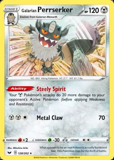 Galarian Perrserker 128/202 Sword & Shield Pokemon card
