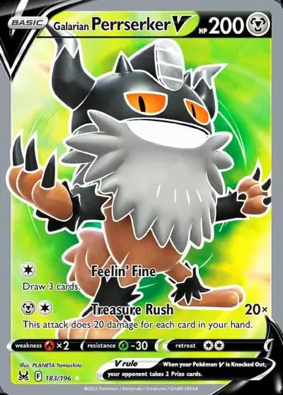 Galarian Perrserker V 183/196 Lost Origin Pokemon card