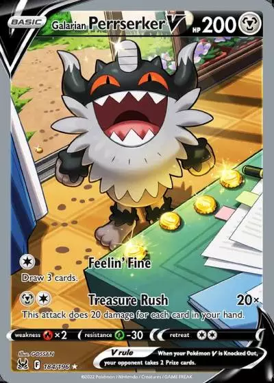 Galarian Perrserker V 184/196 Lost Origin Pokemon card