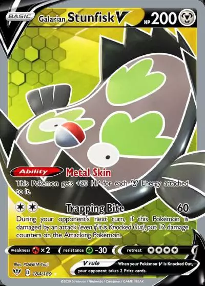 Galarian Stunfisk V 184/189 Darkness Ablaze Pokemon card
