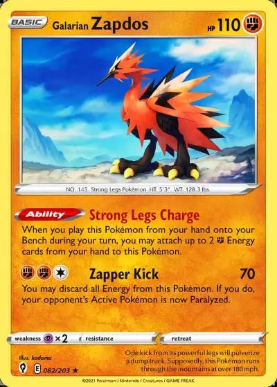 Galarian Zapdos 82/203 Evolving Skies Pokemon card