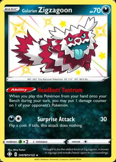 Galarian Zigzagoon SV078/122 Shining Fates Shiny Vault Pokemon card