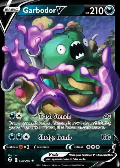 Garbodor V 100/203 Evolving Skies Pokemon card