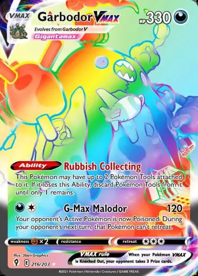 Garbodor VMAX 216/203 Evolving Skies Pokemon card