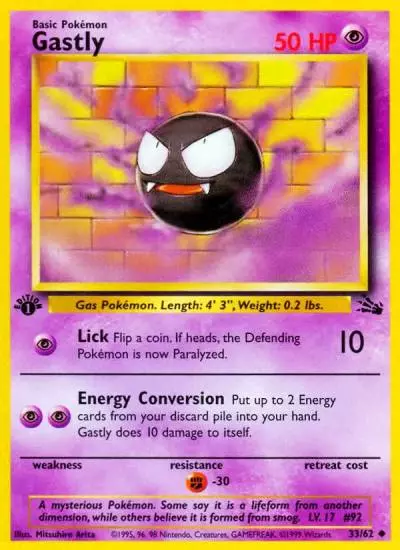 Gastly 33/62 Fossil Pokemon card