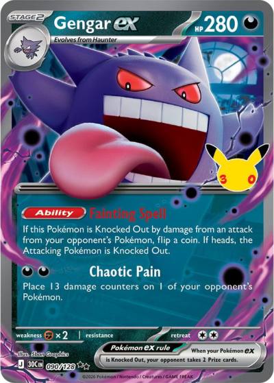 Gengar ex 90/128 30th Celebration Pokemon card