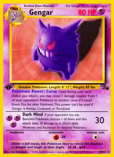 Gengar 20/62 Fossil Pokemon card