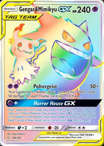 Gengar & Mimikyu-GX 186/181 Team Up Pokemon card