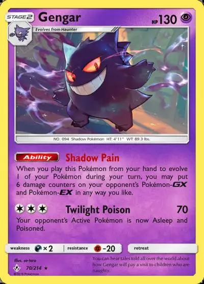 Gengar 70/214 Unbroken Bonds Pokemon card