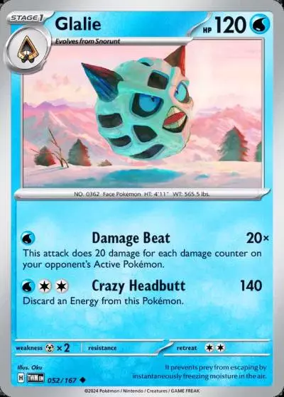 Glalie 52/167 Twilight Masquerade Pokemon card
