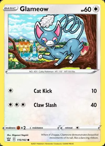 Glameow 115/163 Battle Styles Pokemon card