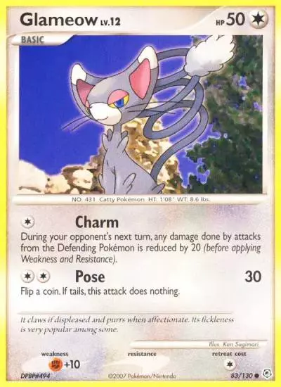 Glameow 83/130 Diamond & Pearl Pokemon card