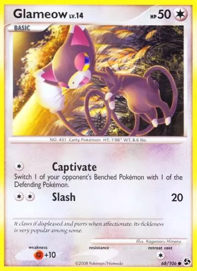Glameow 68/106 Great Encounters Pokemon card