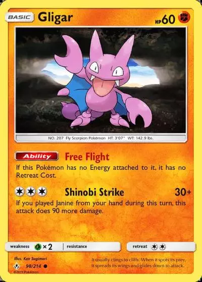 Gligar 98/214 Unbroken Bonds Pokemon card