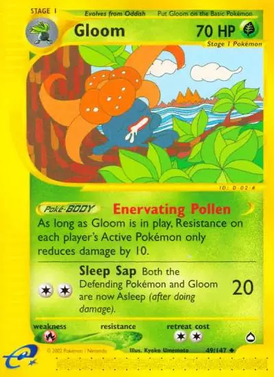 Gloom 49/147 Aquapolis Pokemon card