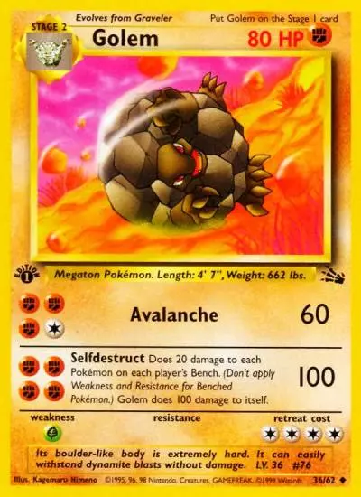 Golem 36/62 Fossil Pokemon card