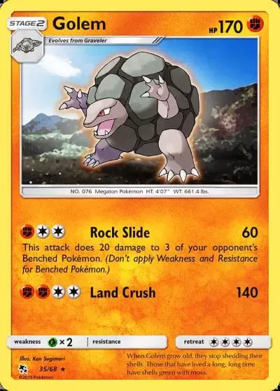 Golem 35/68 Hidden Fates Pokemon card