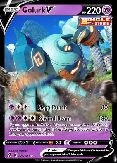 Golurk V 70/203 Evolving Skies Pokemon card