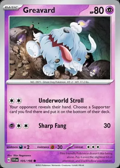 Greavard 105/198 Scarlet & Violet Pokemon card