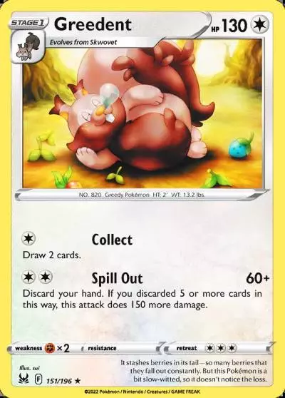 Greedent 151/196 Lost Origin Pokemon card
