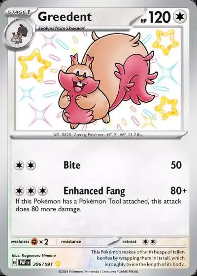 Greedent 206/91 Paldean Fates Pokemon card