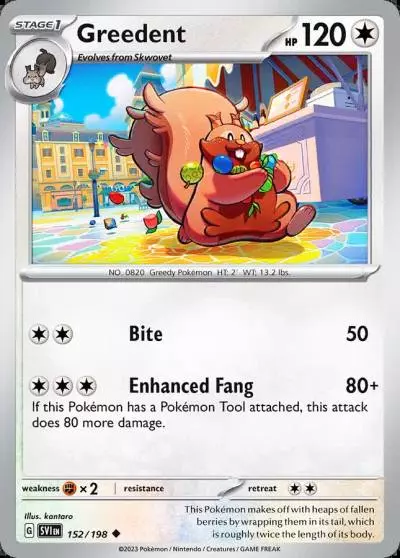 Greedent 152/198 Scarlet & Violet Pokemon card