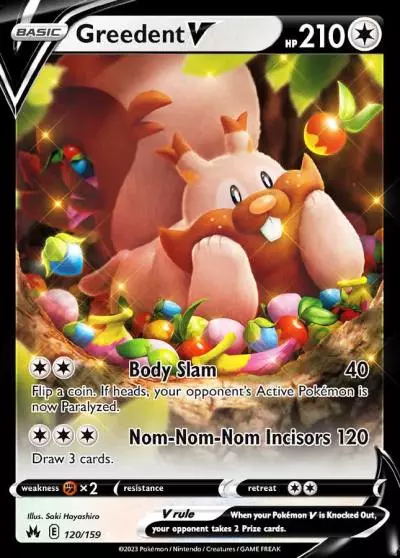 Greedent V 120/159 Crown Zenith Pokemon card