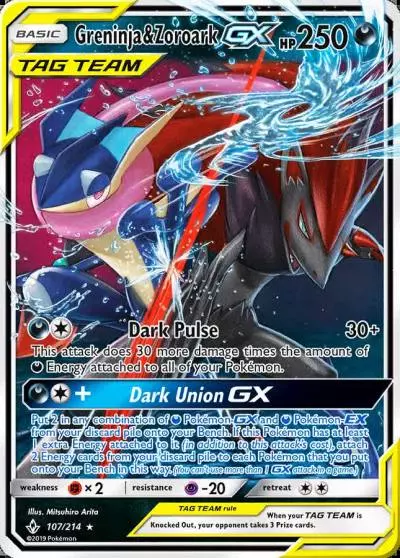 Greninja & Zoroark-GX 107/214 Unbroken Bonds Pokemon card