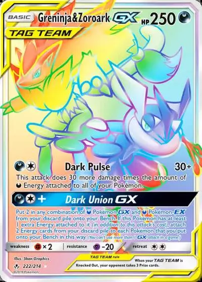 Greninja & Zoroark-GX 222/214 Unbroken Bonds Pokemon card