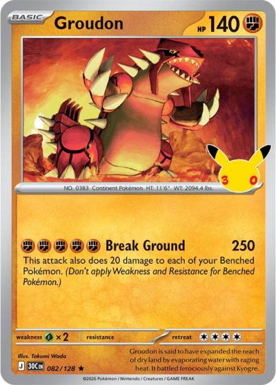 Groudon 82/128 30th Celebration Pokemon card