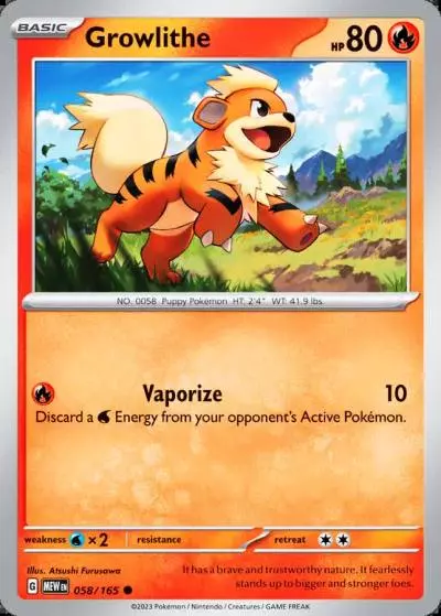 Growlithe 58/165 151 Pokemon card