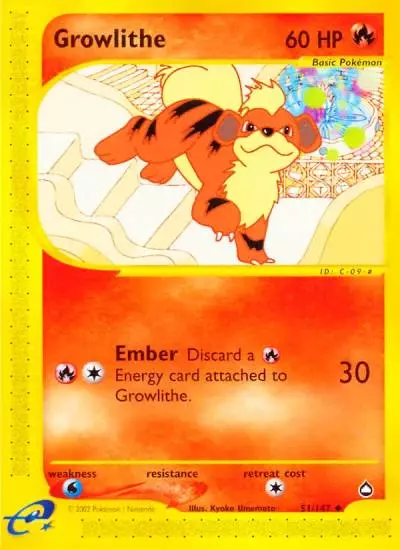 Growlithe 51/147 Aquapolis Pokemon card