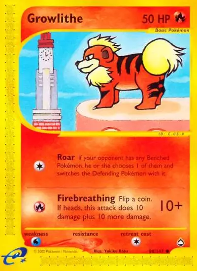 Growlithe 80/147 Aquapolis Pokemon card
